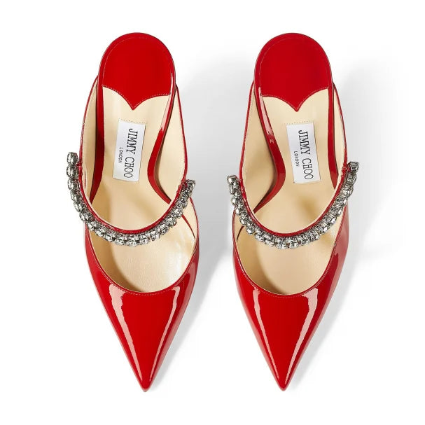 JC OPEN TOE LEATHER HEELS - RED