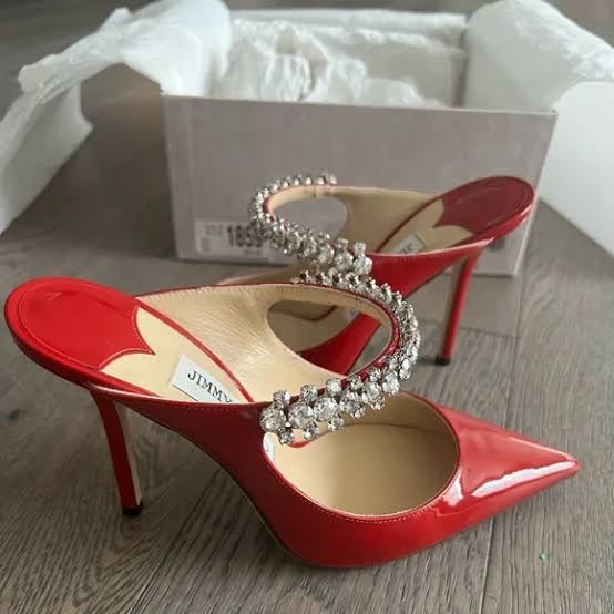 JC OPEN TOE LEATHER HEELS - RED