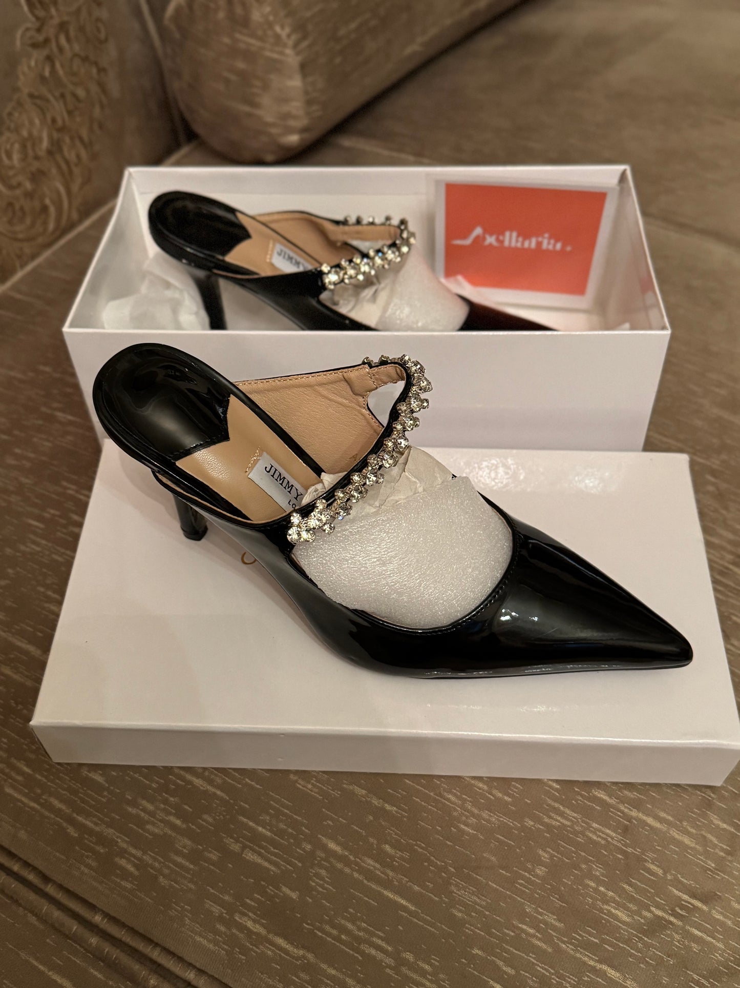 JC OPEN TOE LEATHER HEELS - BLACK