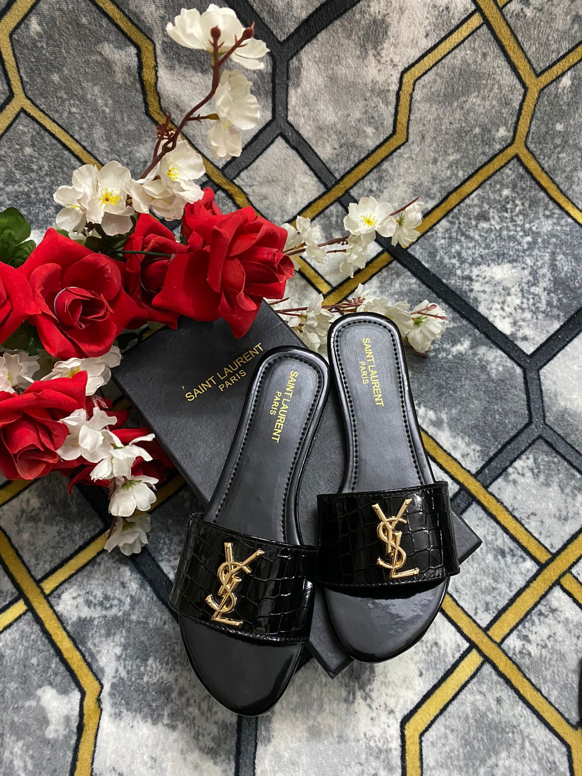 YSL SLIDES ( BLACK )