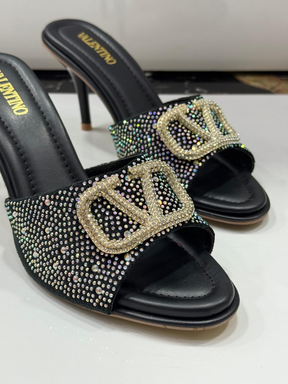 BELLARIA RHINESTONE OPEN HIGH-HEEL - BLACK