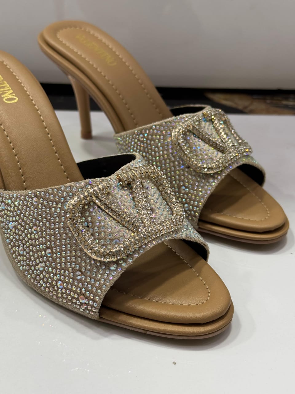 BELLARIA RHINESTONE OPEN HIGH-HEEL - BEIGE