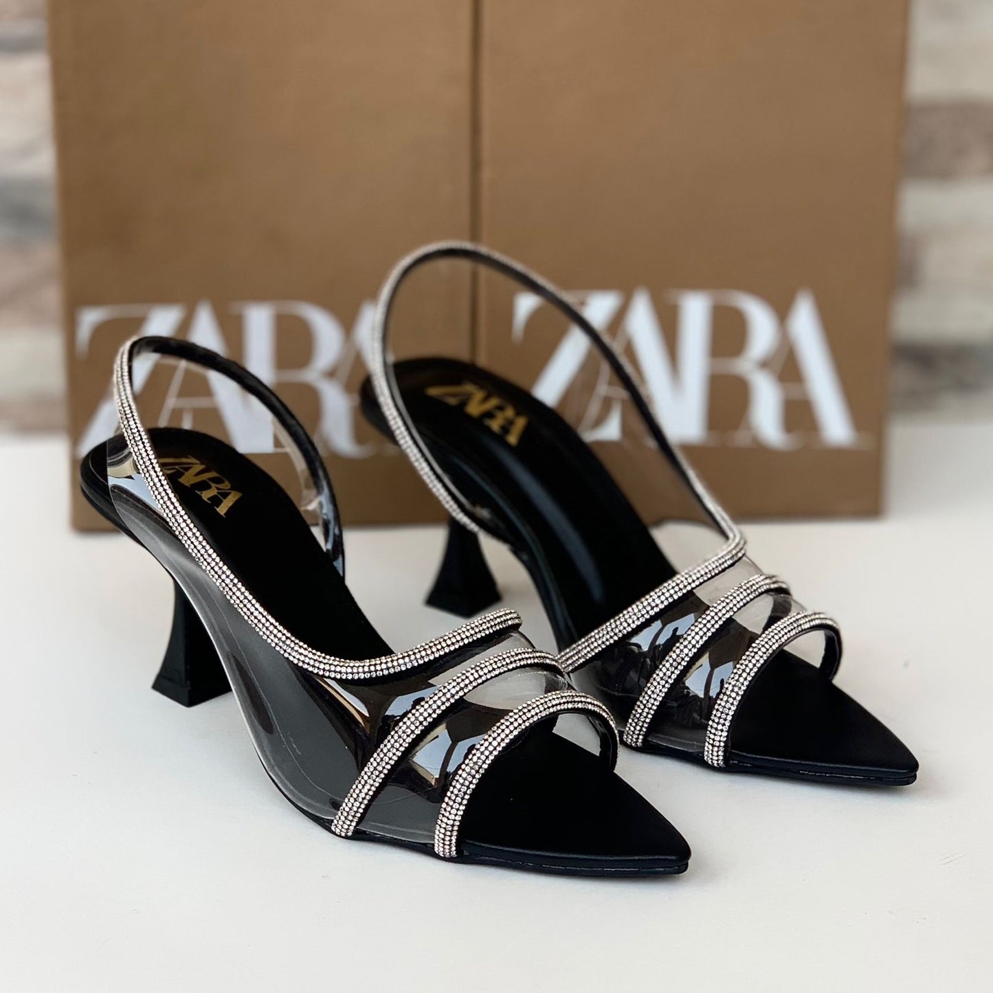 BELLARIA VINYLE RHINESTONE STRAP HEEL - BLACK