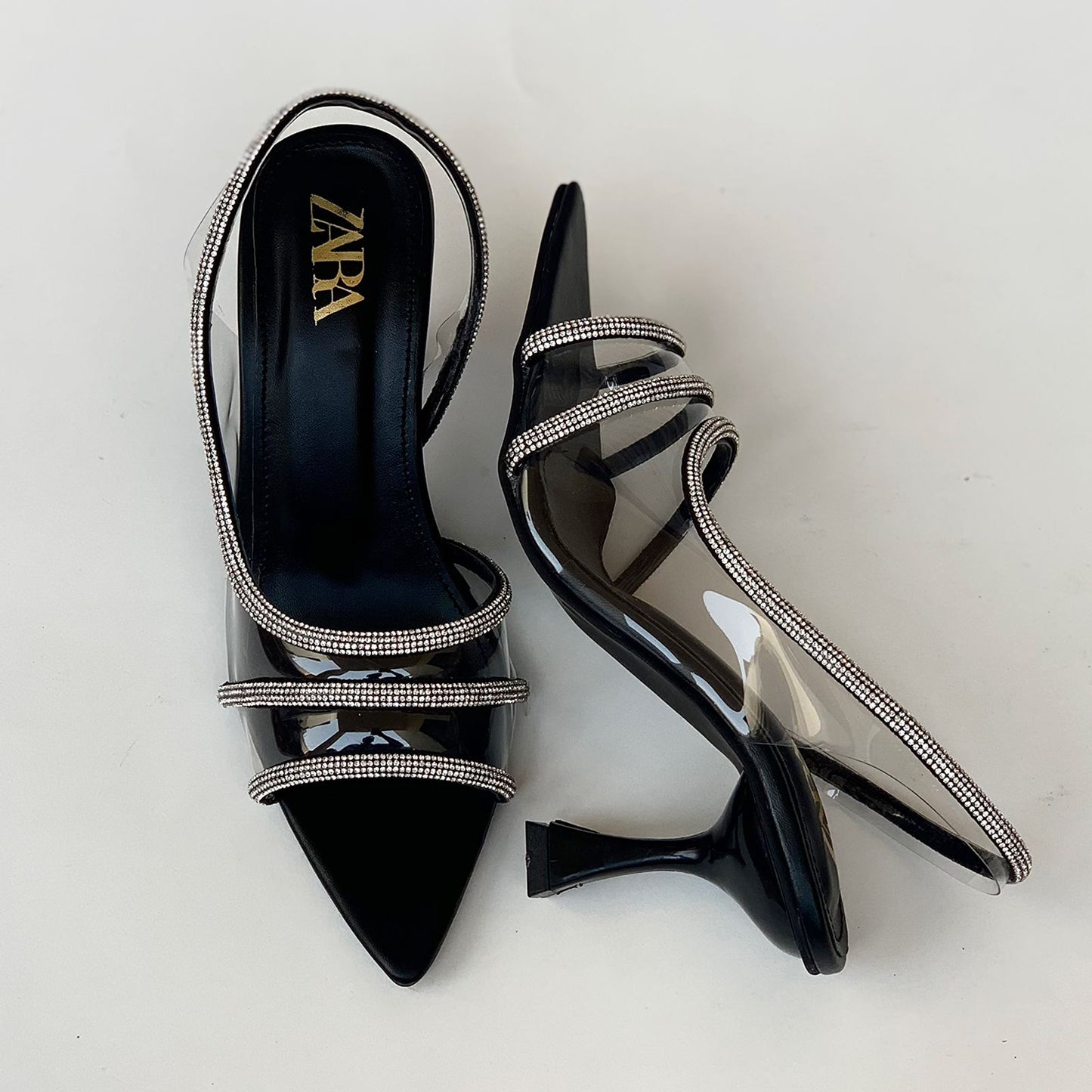 BELLARIA VINYLE RHINESTONE STRAP HEEL - BLACK