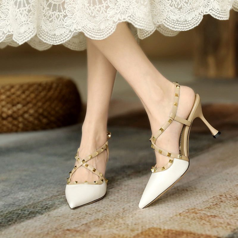 BELLARIA ROCKSTUD CROSS STRAP HIGH-HEEL - WHITE