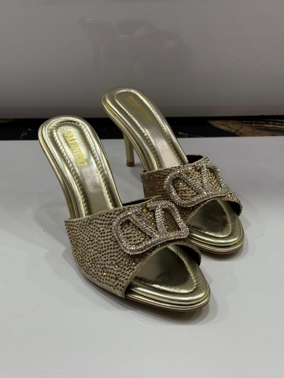 BELLARIA RHINESTONE OPEN HIGH-HEEL - GOLD
