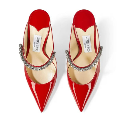JC OPEN TOE LEATHER HEELS - RED