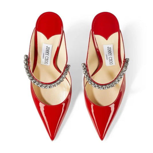 JC OPEN TOE LEATHER HEELS - RED