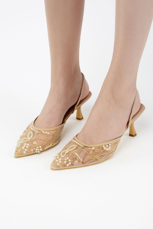 Bellaria ZR Flinta Heel (Embroidery) - Beige