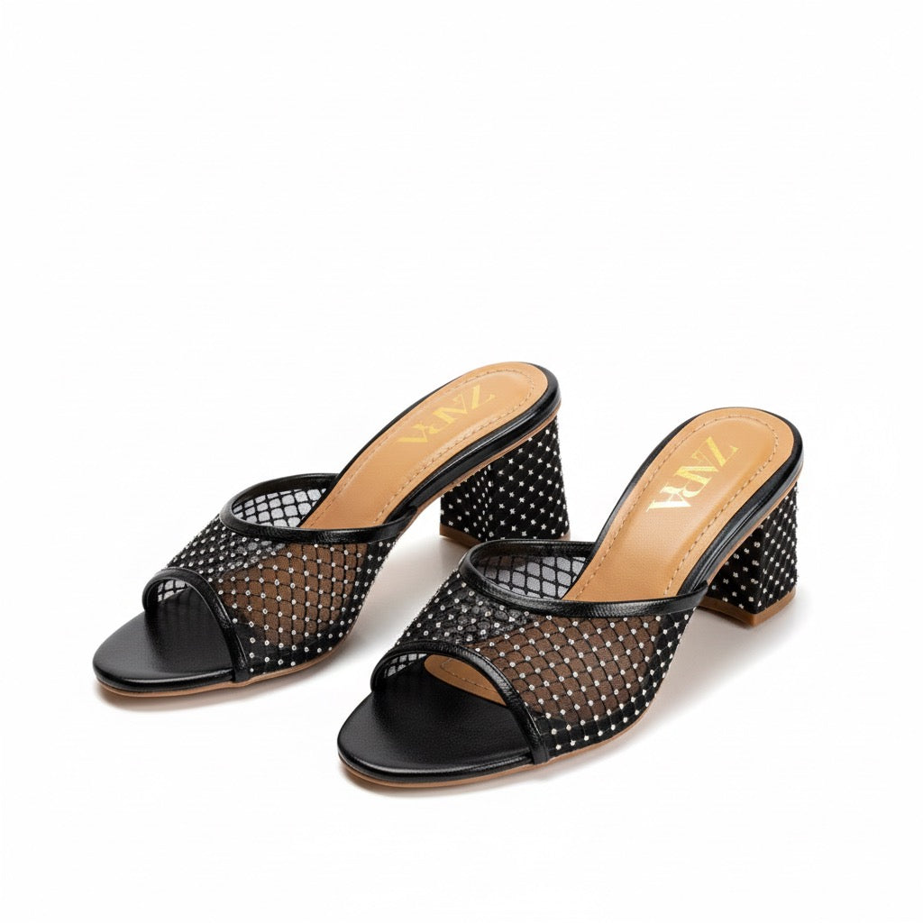 GLAM BLOCK HEEL - BLACK