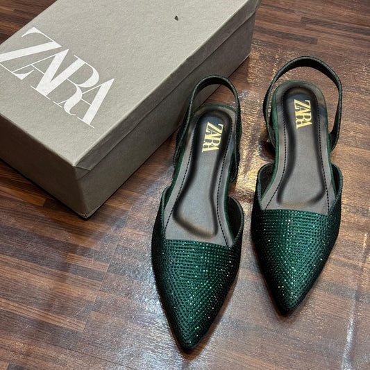 BELLARIA SHIMMER SLINGBACK PUMPS - GREEN