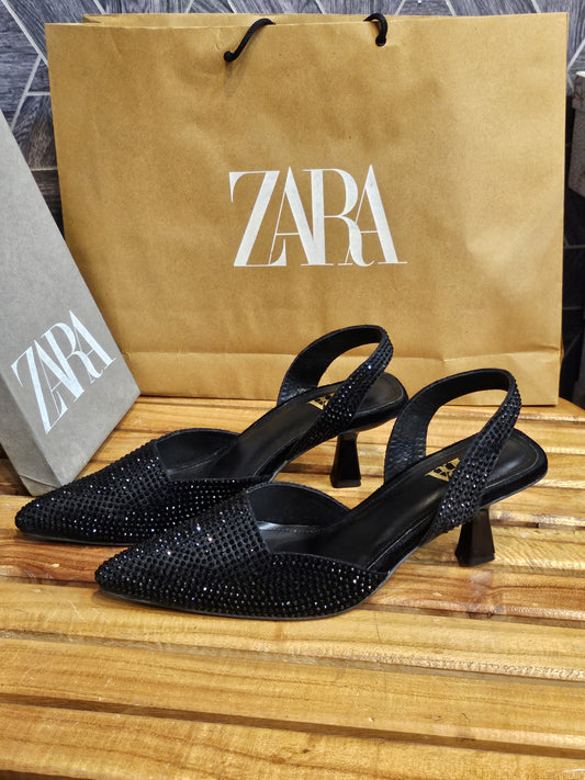 BELLARIA SHIMMER SLINGBACK HEELS - BLACK