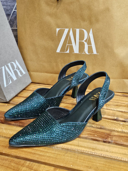 BELLARIA SHIMMER SLINGBACK HEELS - GREEN