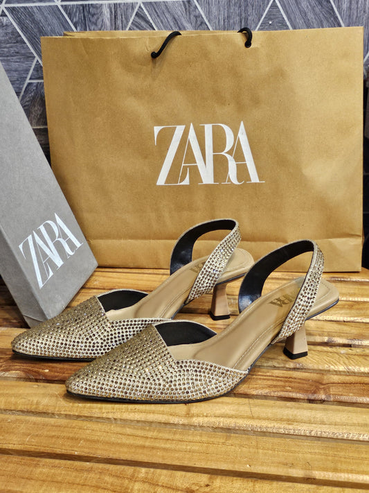 BELLARIA SHIMMER SLINGBACK HEELS - GOLD