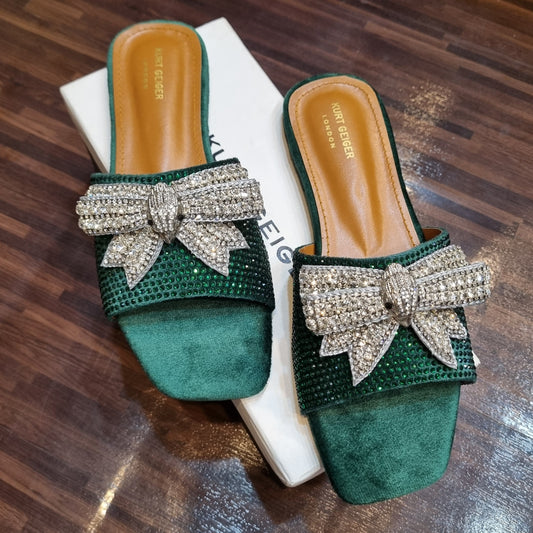 BELLARIA RHINESTONE BOW FLAT - GREEN