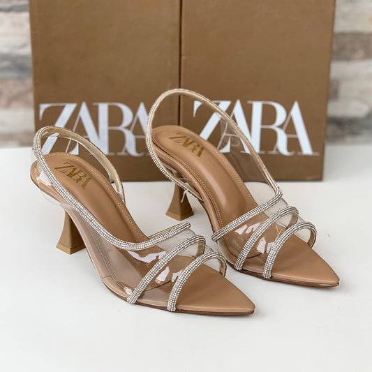 BELLARIA VINYLE RHINESTONE STRAP HEEL - BEIGE
