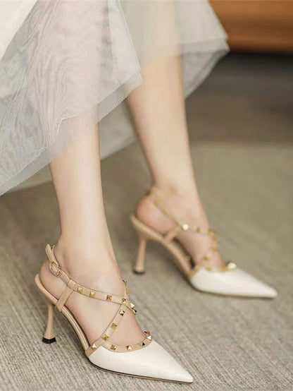 BELLARIA ROCKSTUD CROSS STRAP HIGH-HEEL - WHITE