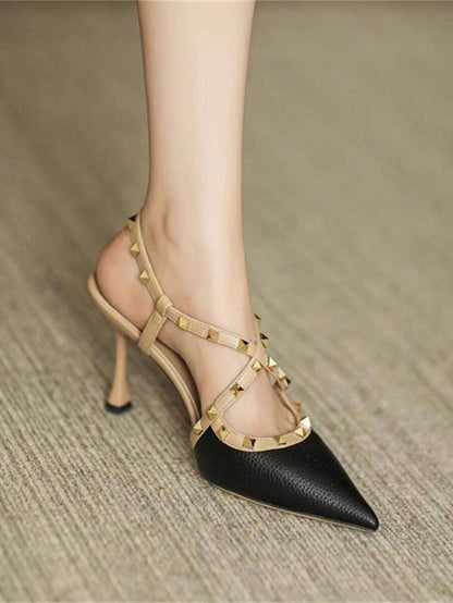 BELLARIA ROCKSTUD CROSS STRAP HIGH-HEEL - BLACK