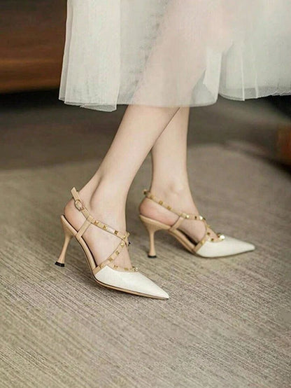 BELLARIA ROCKSTUD CROSS STRAP HIGH-HEEL - WHITE