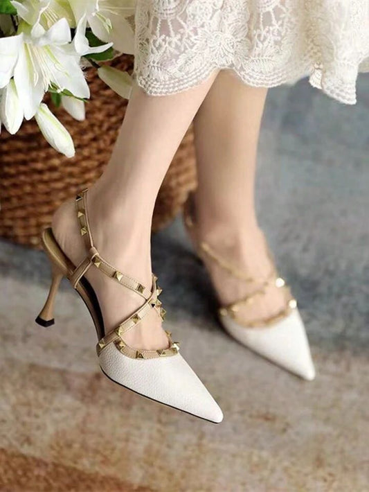 BELLARIA ROCKSTUD CROSS STRAP HIGH-HEEL - WHITE