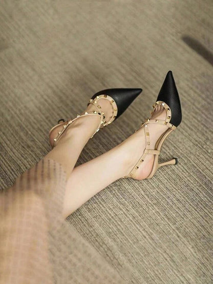 BELLARIA ROCKSTUD CROSS STRAP HIGH-HEEL - BLACK